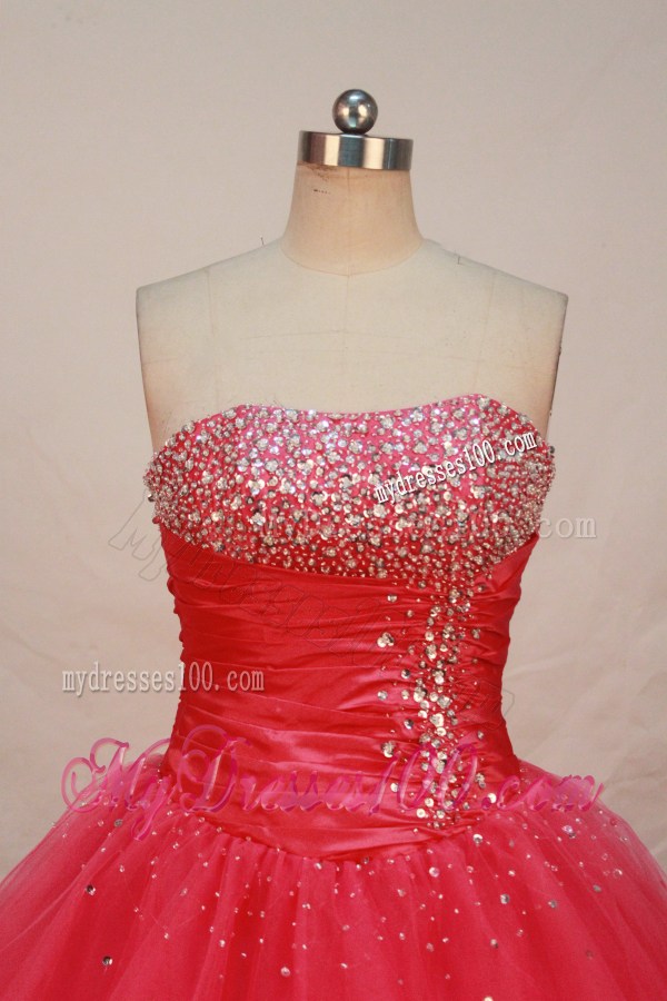 Lovely Red Strapless Floor-length Beaded Corset Sweet 15 Dress